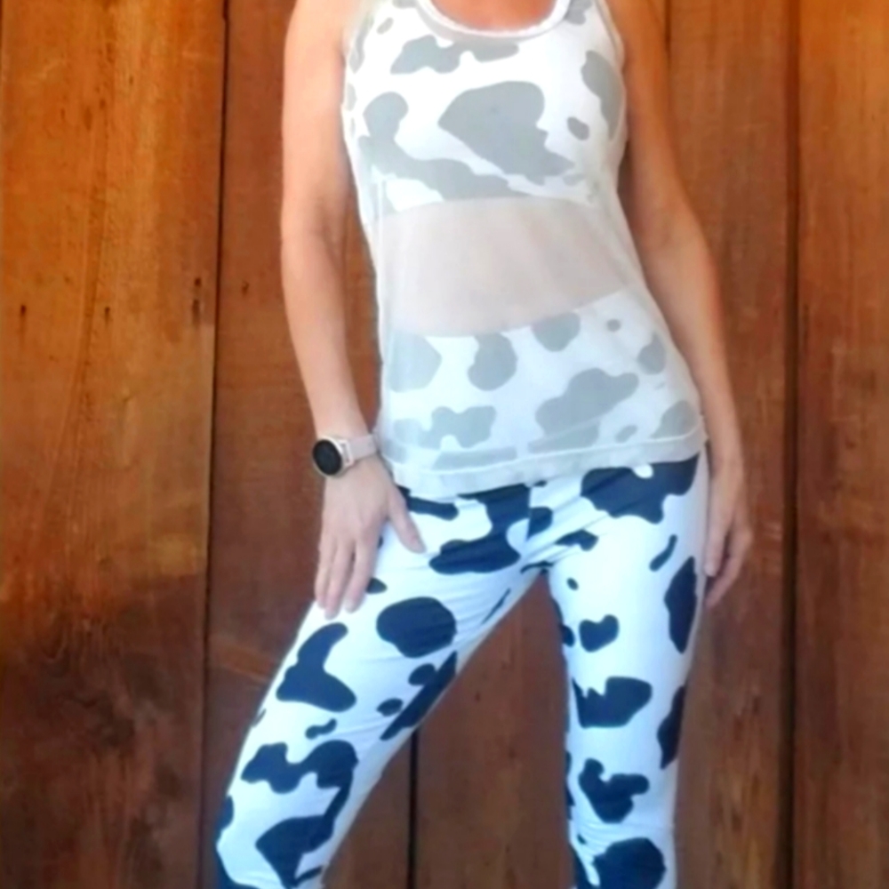 Cow print sports bra & high waisted leggings